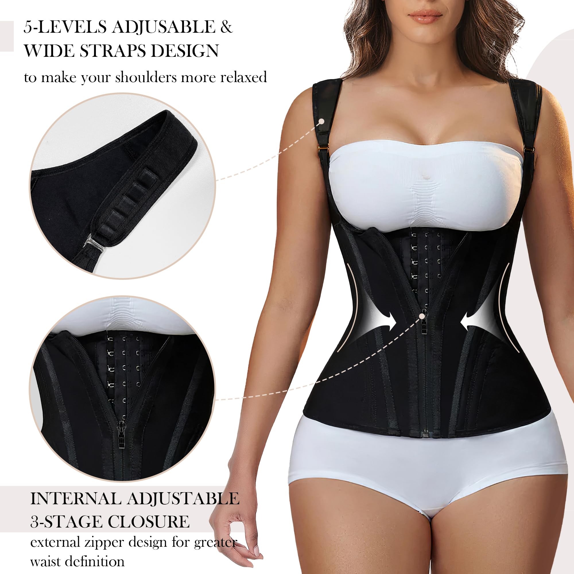 CONTOURÉ Waist Trainer for Women for Tummy Control Sports, Workout Hourglass Vest Waist Cincher with Adjustable Shoulder Strap