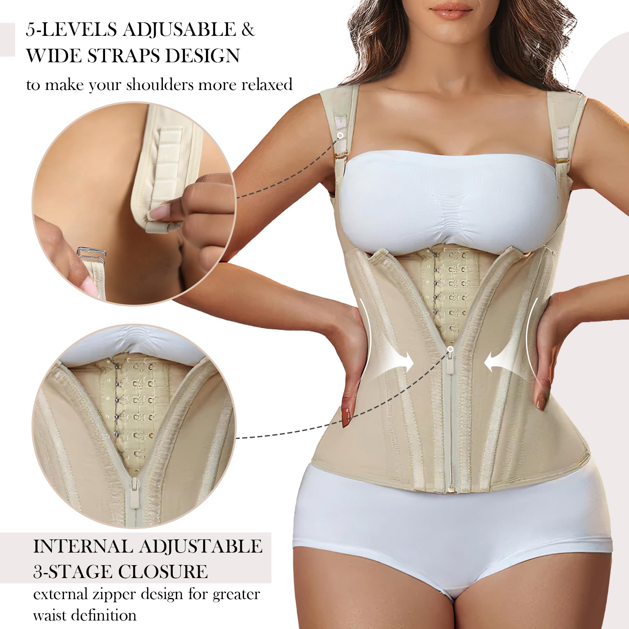 CONTOURÉ Waist Trainer for Women for Tummy Control Sports, Workout Hourglass Vest Waist Cincher with Adjustable Shoulder Strap