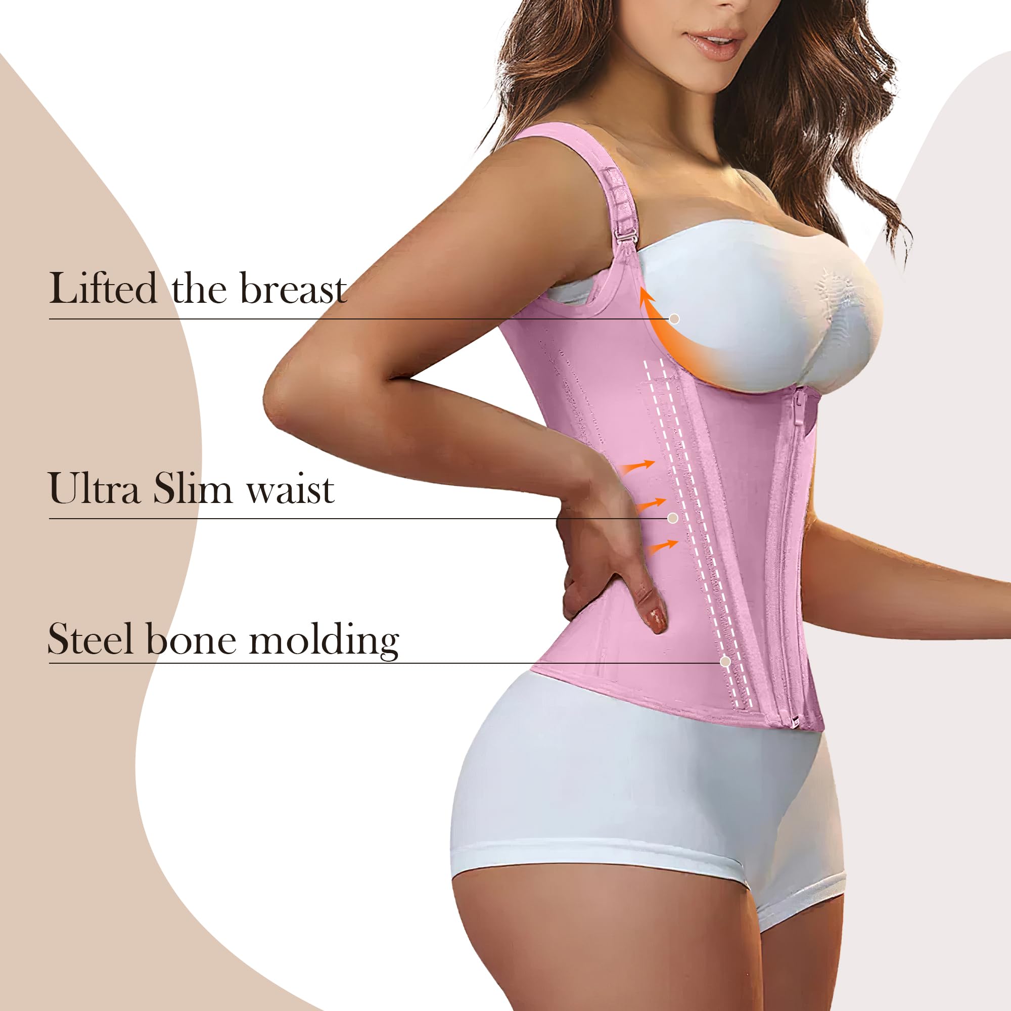 CONTOURÉ Waist Trainer for Women for Tummy Control Sports, Workout Hourglass Vest Waist Cincher with Adjustable Shoulder Strap