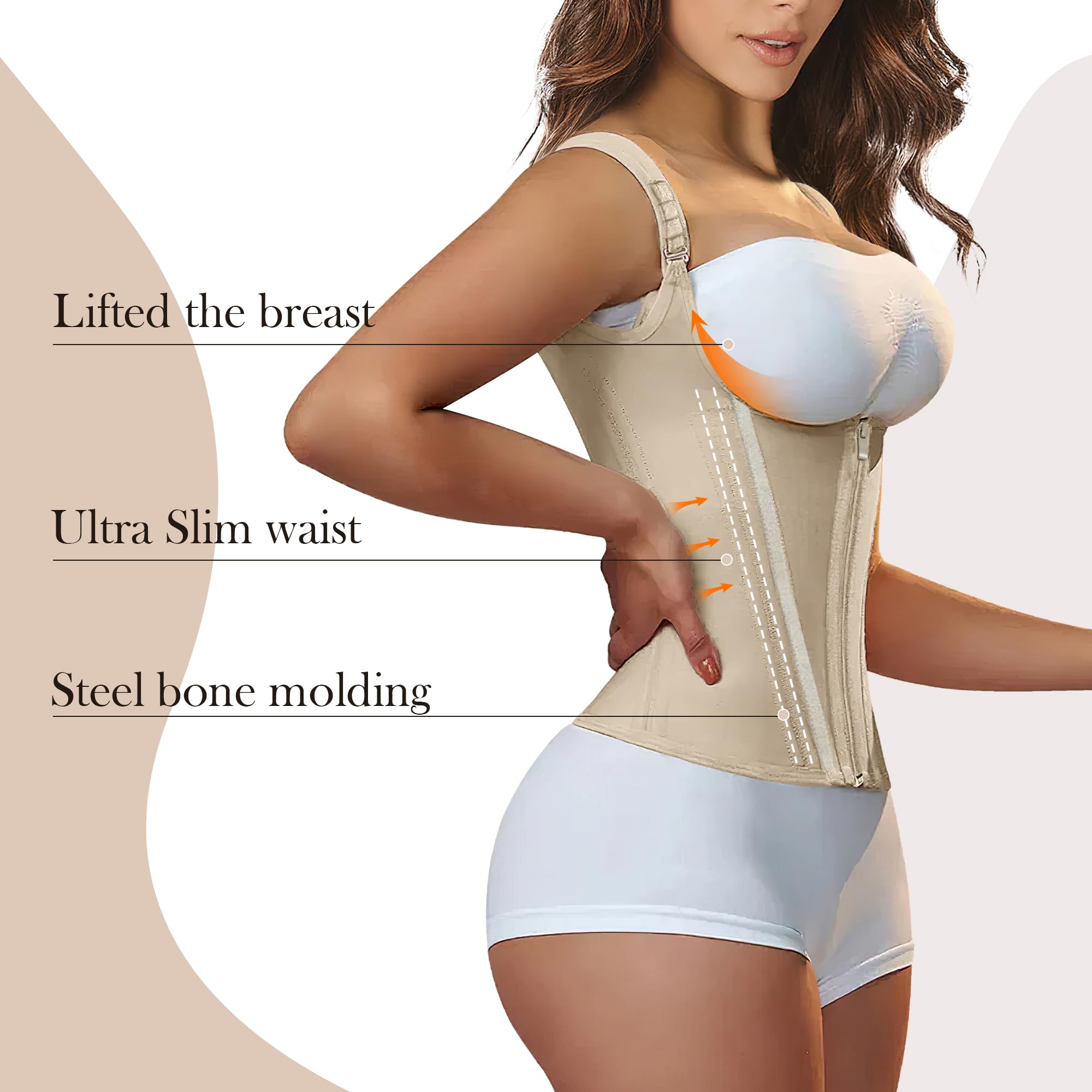 CONTOURÉ Waist Trainer for Women for Tummy Control Sports, Workout Hourglass Vest Waist Cincher with Adjustable Shoulder Strap