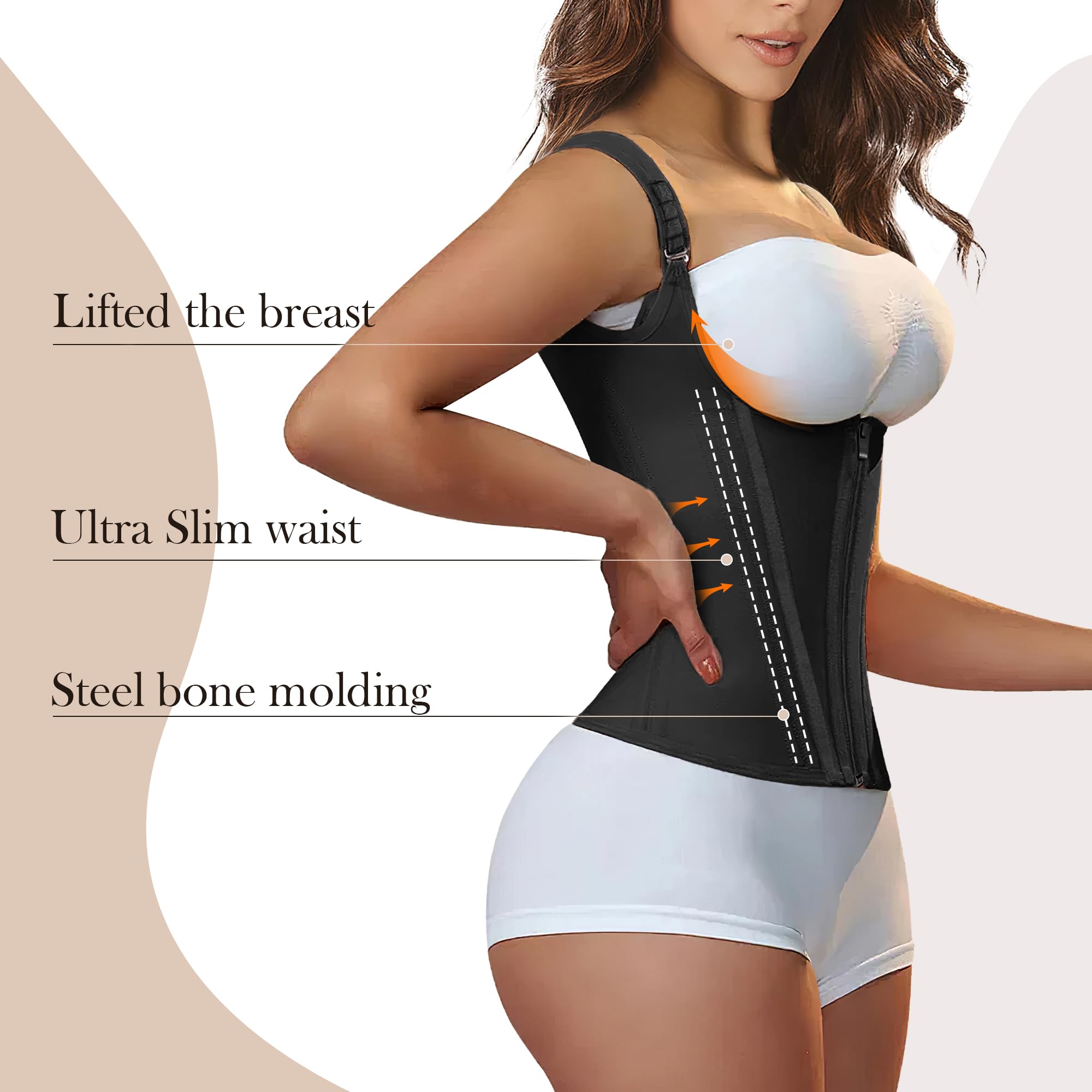 CONTOURÉ Waist Trainer for Women for Tummy Control Sports, Workout Hourglass Vest Waist Cincher with Adjustable Shoulder Strap