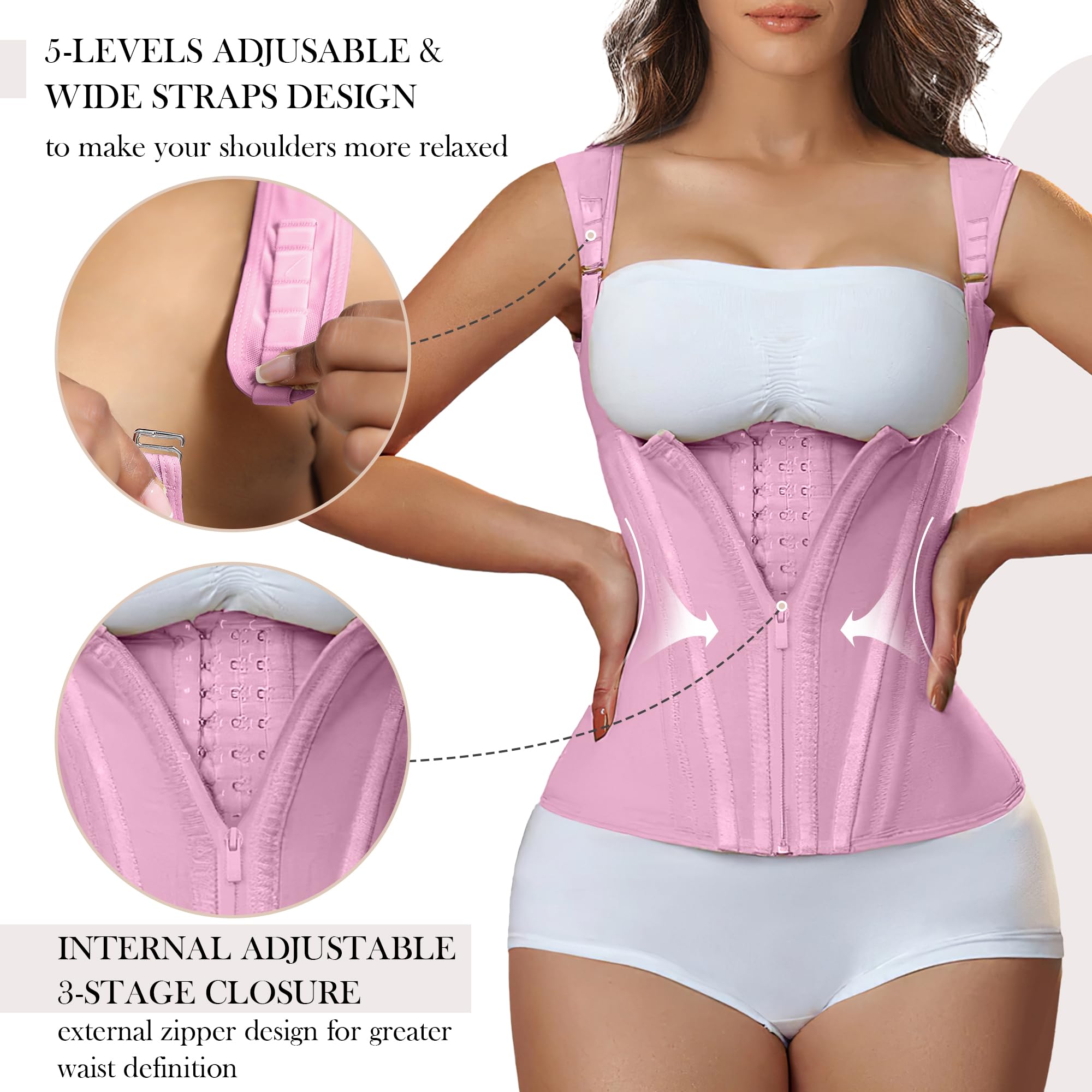 CONTOURÉ Waist Trainer for Women for Tummy Control Sports, Workout Hourglass Vest Waist Cincher with Adjustable Shoulder Strap